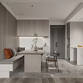Modern Living Dining Room Interior Design With White Walls Gray Sofa And Wooden Flooring