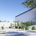 Modern Large Building With Rooftop Garden Surrounding Trees Plaza And Swimming Pool