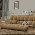 Modern Yellow Two Seater Sofa With Pillow Stuffed Toy And Plants In Living Room