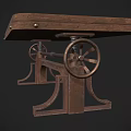 Vintage Industrial Dining Table With Wooden Top And Metal Gear Wheels Design