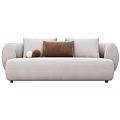 Modern Minimalist Double Sofa in Brown and Beige with Decorative Pillows