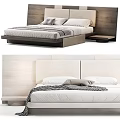 Modern Minimalist Double Bed Design With Wooden Headboard Mattress Pillows And Nightstand