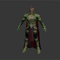 Detailed Ancient Mythical Warrior Full Body In Golden Armor With Red Cape