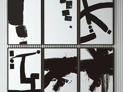 Black And White Abstract Art Six Panel Wall Decor Painting Set 3d model