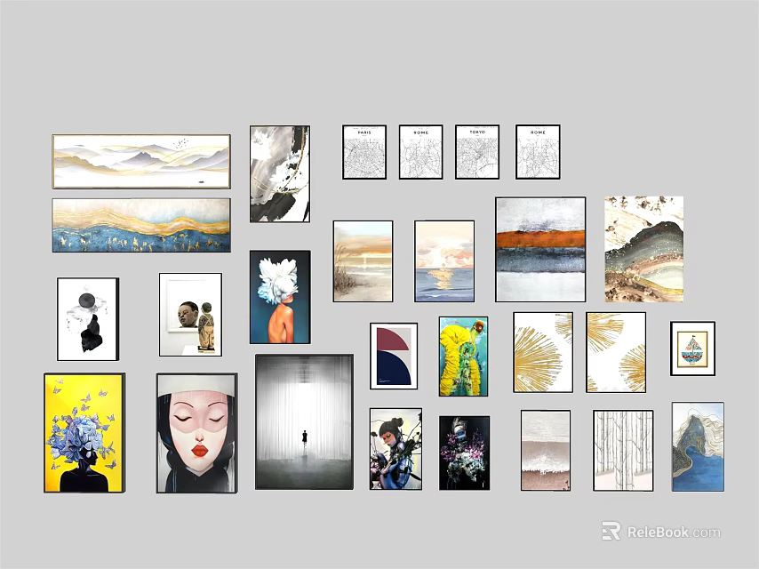 Various Style Decorative Paintings For Wall Art Decoration And Home Decor 3d model 