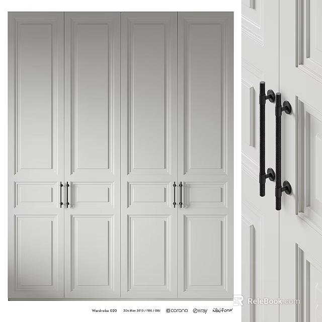 Elegant White Modern Dresser with Black Handles and Paneled Cabinet Doors 3d model 