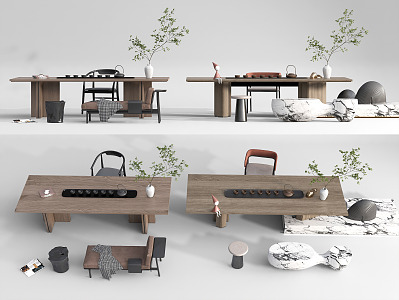 Modern Tea Table and Chair Tea Table and Chair Combination Bench Plant Decoration Tea Set 3d model