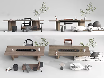 Modern Tea Table and Chair Tea Table and Chair Combination Bench Plant Decoration Tea Set 3d model