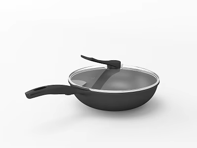 Stylish Black Frying Pan With Transparent Lid And Ergonomic Handle 3d model