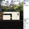 Modern Building Exterior Wall Design With White Facade Green Trees And Wall Lights
