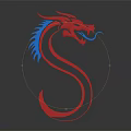 3D Dragon Artwork Design Featuring Red Blue Detailed Head And Curved Shiny Body