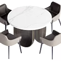 Round Marble Tabletop Dining Set With Black And Beige Chairs 3d model
