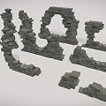 Stone Building Exterior Wall Ruins With Arches Columns And Various Shapes