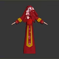 Traditional Red Robed Character With Yellow Floral Patterns On Gray Background