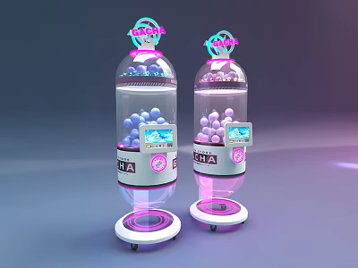 Vibrant Dual Gacha Amusement Machines With Transparent Cylinders Colorful Balls And Wheels 3d model