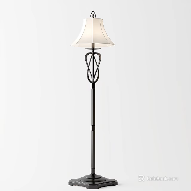 Simple Floor Lamp With White Lampshade And Black Decorative Lamp Pole 3d model 