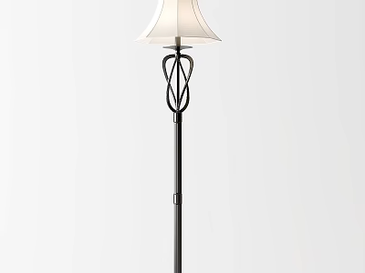 Simple Floor Lamp With White Lampshade And Black Decorative Lamp Pole 3d model