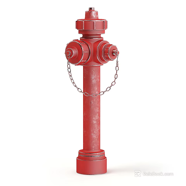 Red Fire Hydrant For Public Safety With Metal Chain And Valve Structure 3d model