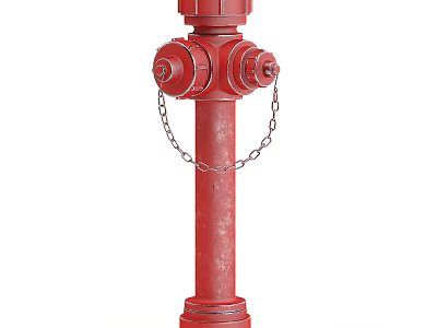 Red Fire Hydrant For Public Safety With Metal Chain And Valve Structure 3d model