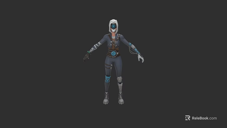 Futuristic Game and Movie Character 3D Model in Blue Gray Armored Outfit with Helmet 3d model 