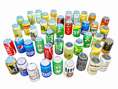 Assorted Canned Beverages With Various Brands Different Flavors And Colorful Cans 3d model