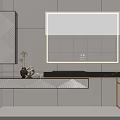 Modern Bathroom Vanity With Large Mirror Marble Countertop Tiled Wall And Decorative Drawers