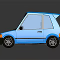 Blue Small 3D Model Car With Bright Headlights On Reflective Surface 3d model