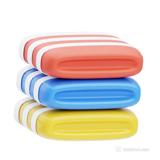 Colored Stacked Towels Red Blue Yellow With White Stripes Soft Absorbent 3d model 