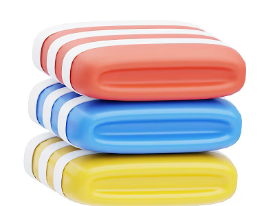 Colored Stacked Towels Red Blue Yellow With White Stripes Soft Absorbent 3d model
