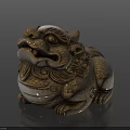 Traditional Mythical Beast Ornamental Decoration Set With Intricate Carvings And Glossy Finish