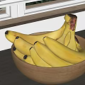 Fresh Ripe Bananas in Wooden Bowl on Dark Tabletop Near Window
