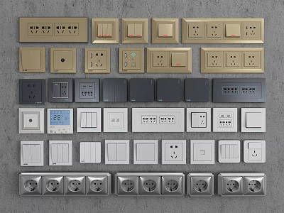 Various Design Switch Panels In Multiple Colors For Home Wall Installation 3d model