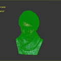 3D Character Head Model With Brown Hair And Blue Scarf On Gray Background