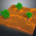 Square Landscape With Orange Brown Ground Three Green Trees And Dry Grass
