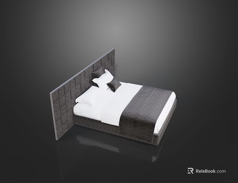 Modern Double Bed with Gray Tufted Headboard White Bedsheets Gray Comforter and Pillows 3d model