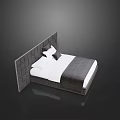 Modern Double Bed with Gray Tufted Headboard White Bedsheets Gray Comforter and Pillows 3d model