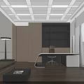 Modern Minimalist Office Interior With Sofa Coffee Table Desk And Large Windows