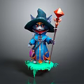 Fantasy Cat Wizard Creature In Blue Robe Holding Magic Staff On Green Base