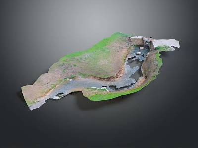 Scenic Natural Landscape With Green Grassland Winding Water And Terrain Features 3d model