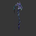 Ornamental Purple Fantasy Magic Staff With Floral Head Green Leaves Blue Accents