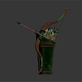 Green And Brown Longbow With Quiver Filled With Arrows As Traditional Archery Weapon