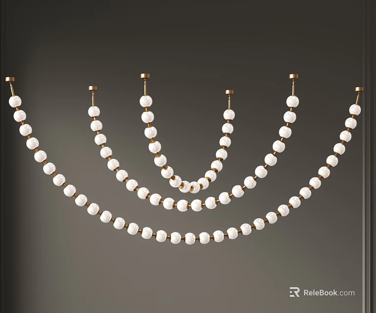 Elegant Modern Chandelier Multiple Strands Design with White Beads and Gold Hooks 3d model 
