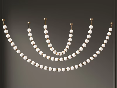 Elegant Modern Chandelier Multiple Strands Design with White Beads and Gold Hooks 3d model