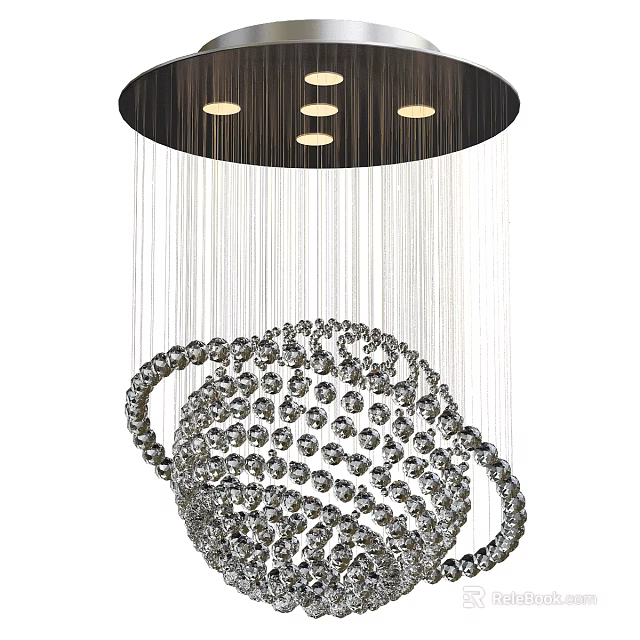 Unique Shaped Crystal Chandelier With Hanging Strings And Decorative Sphere Design 3d model 
