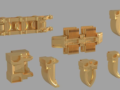 3D Rendered Golden Metal Mechanical Parts Industrial Components Various Shapes 3d model