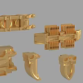 3D Rendered Golden Metal Mechanical Parts Industrial Components Various Shapes