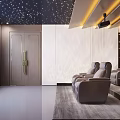 Modern Home Theater Interior With Starry Ceiling Large Screen And Comfortable Recliners