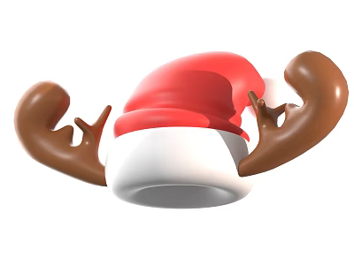Red and White Santa Hat with Brown Reindeer Antlers Design 3d model