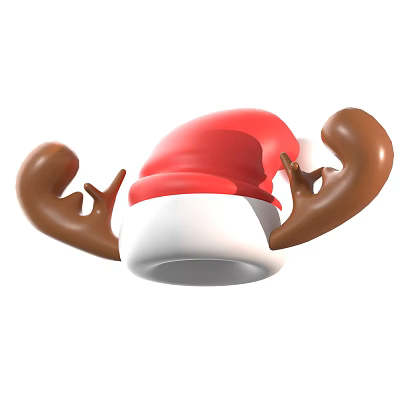Red and White Santa Hat with Brown Reindeer Antlers Design 3d model