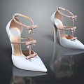 White Strappy High Heels With Bow Accents And Pointed Toe Design